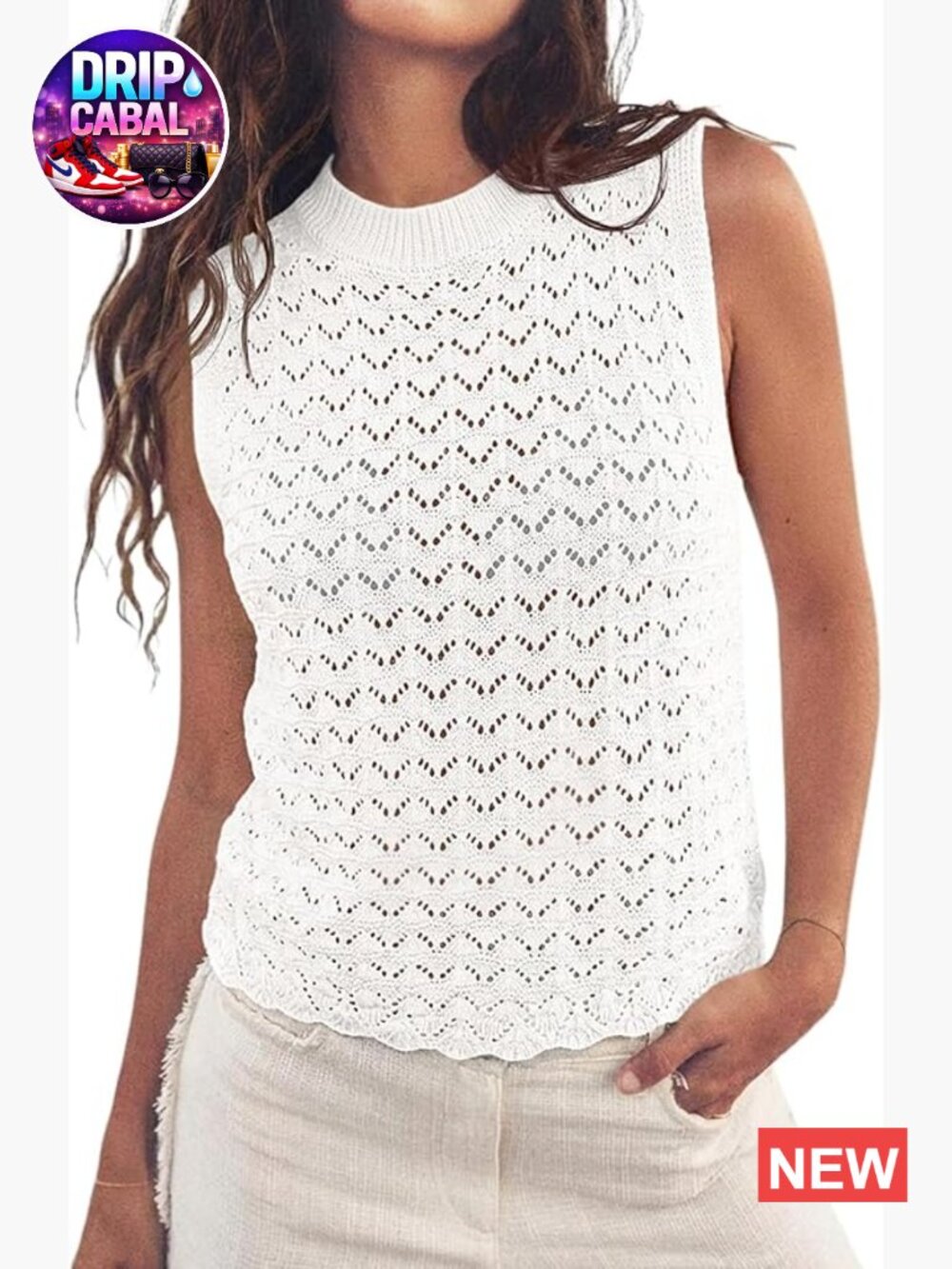 Women Sleeveless Crochet Knit Sweater Vest Summer Cover Up Tank Top